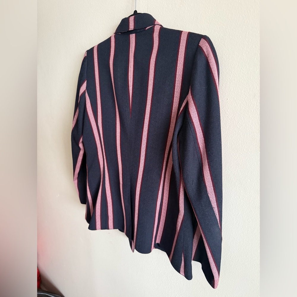 Smythe Double Breasted Striped Blazer Gold Accented Buttons Quarter Sleeve Sz 8 - Picture 5 of 16